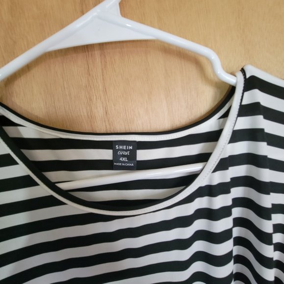 Shein Curve 4XL Dress Tulip Hem Black White Stripe - Picture 5 of 6